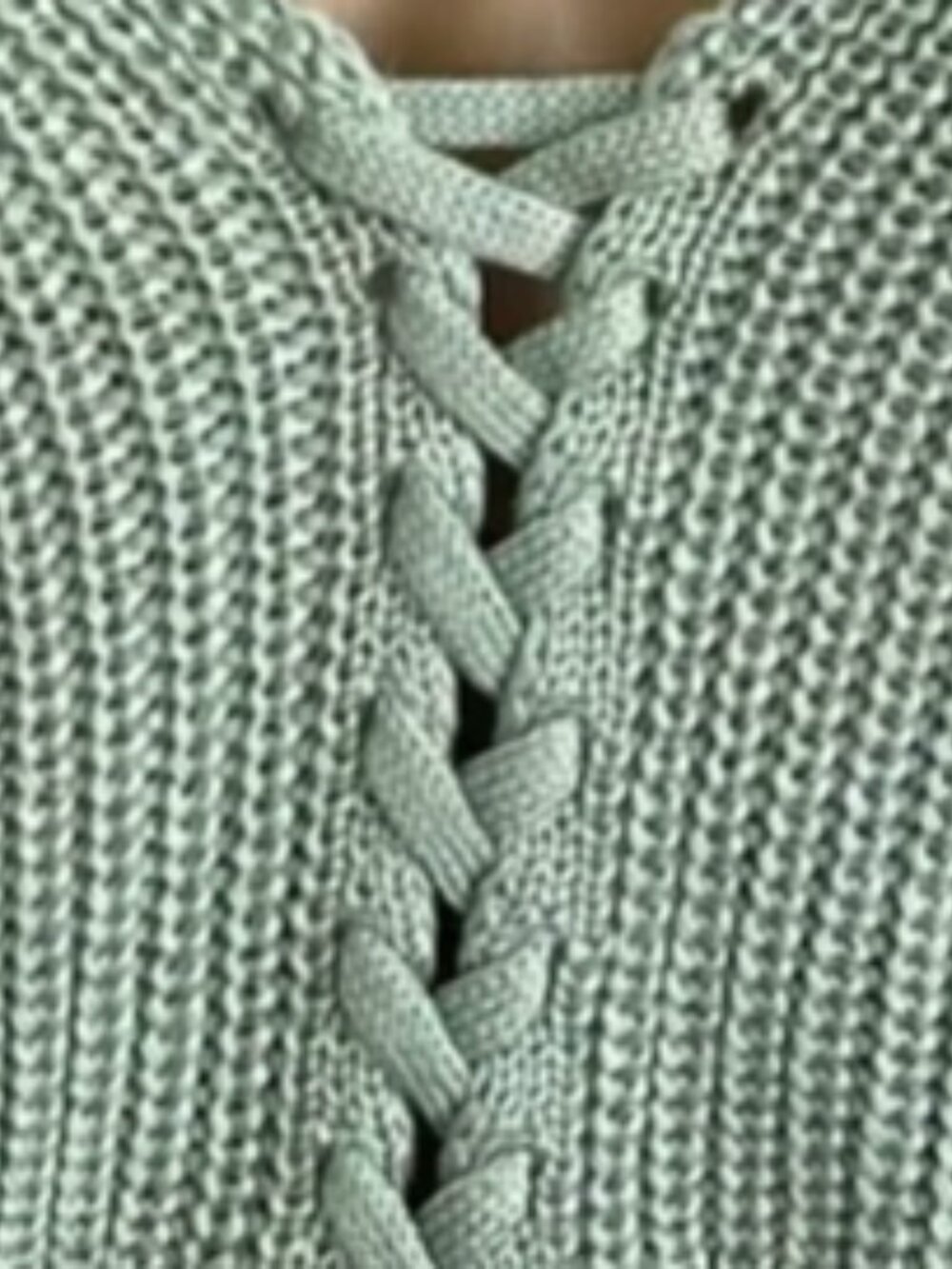 Jolie & Joy By FCT With Love Braided Lace-Up Sweater Crop Top in Sage Green - Picture 2 of 9